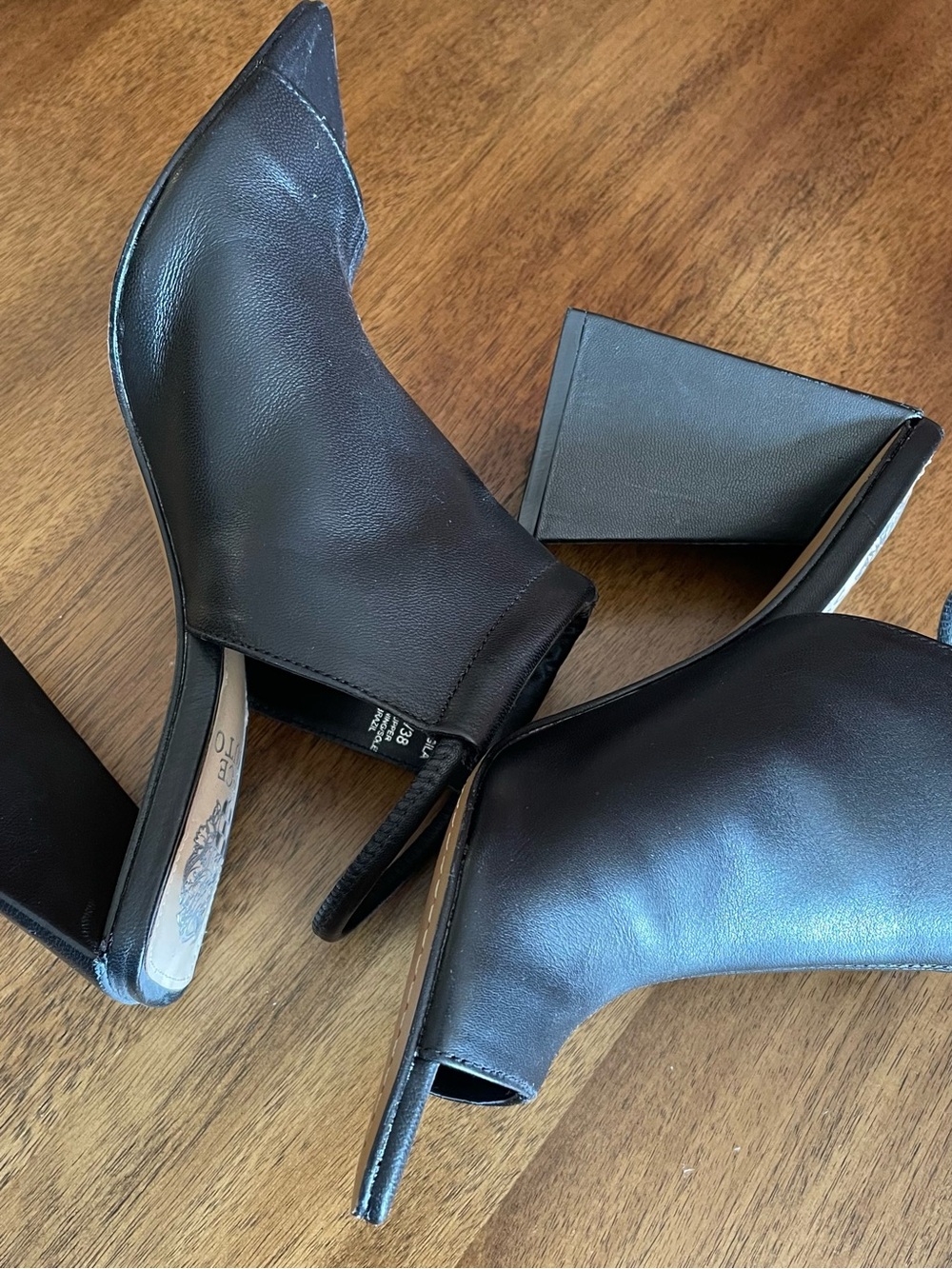 Vince Camuto Black Pointed-Toe Block Heel Ankle Booties